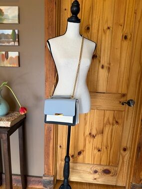 Michael Kors Light Blue, White and Black Leather Chain Crossbody